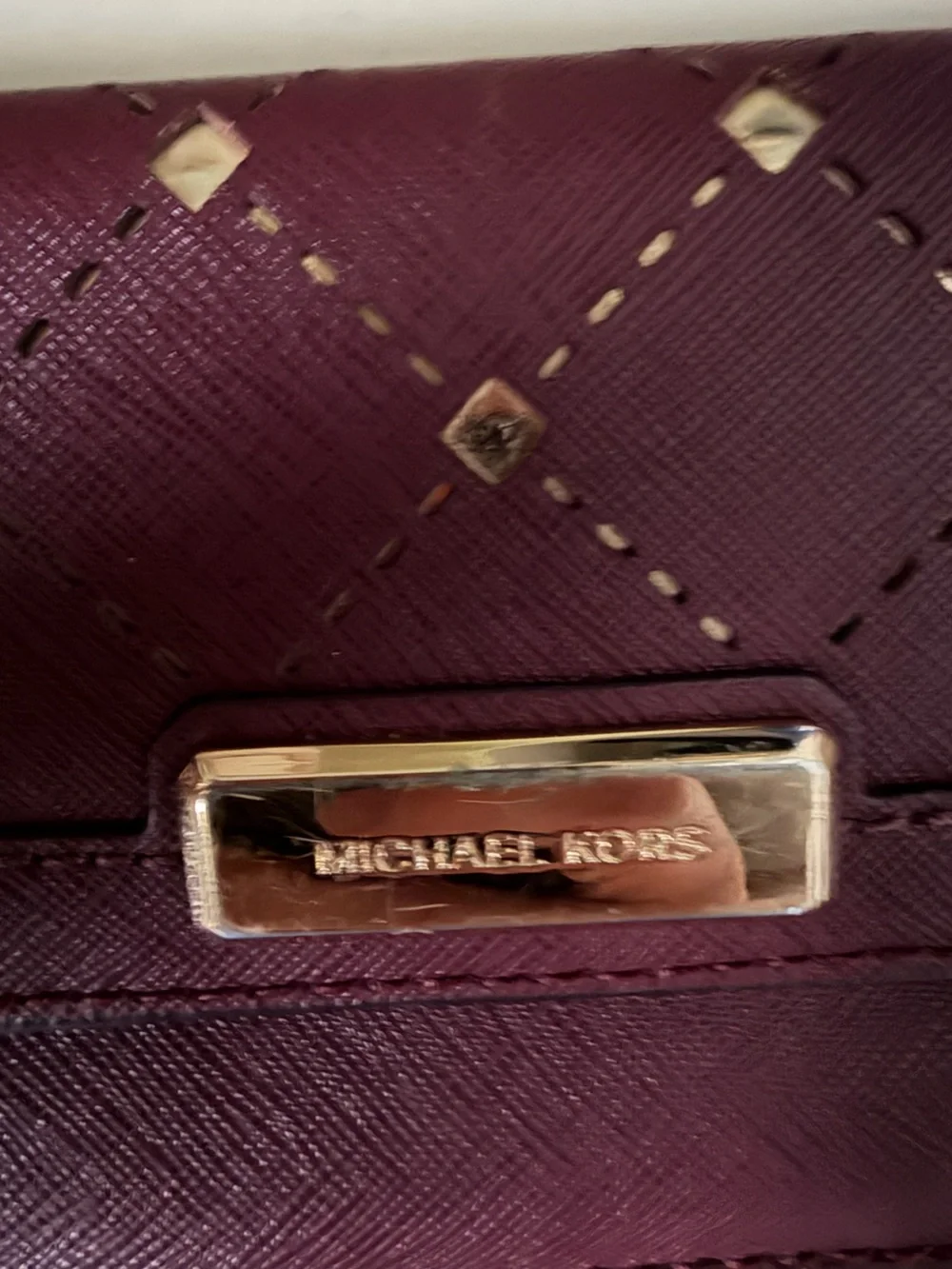 Michael Kors Quilted Studded Wallet - Plum with Gold Accents